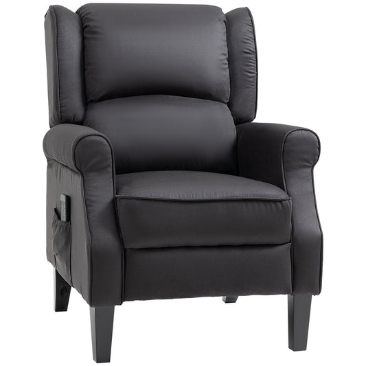 Wingback Massage Recliner Chair with Remote, Footrest, Side Pockets, Black Single Sofas Black  at Gallery Canada