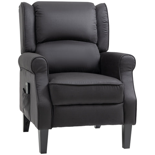 Wingback Massage Recliner Chair with Remote, Footrest, Side Pockets, Black