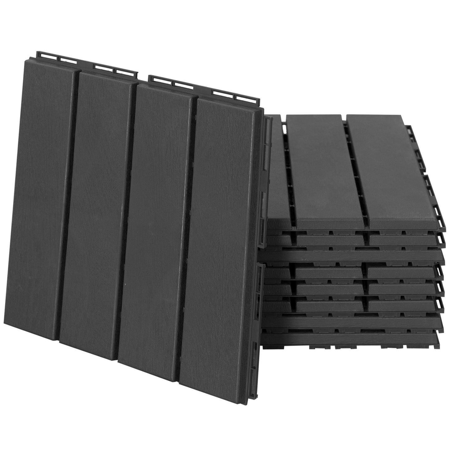 9 Pcs PP Interlocking Composite Deck Tile, 12" x 12" Outdoor Flooring Tiles for Indoor and Outdoor Use, Tools Free Assembly, Black Deck Tiles Black  at Gallery Canada