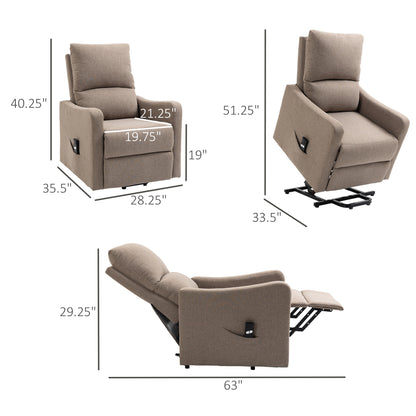 Electric Lift Recliner Chair Rising Power Chaise Lounge Fabric Sofa with Remote Control &; Side Pocket for Living Room, Brown Electric Power Lift Chairs   at Gallery Canada