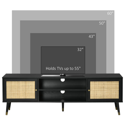 TV Stand with Storage, Rustic TV Console Table for TVs up to 55 Inches, Entertainment Centre with Shelves and Rattan Doors for Living Room TV Stands   at Gallery Canada