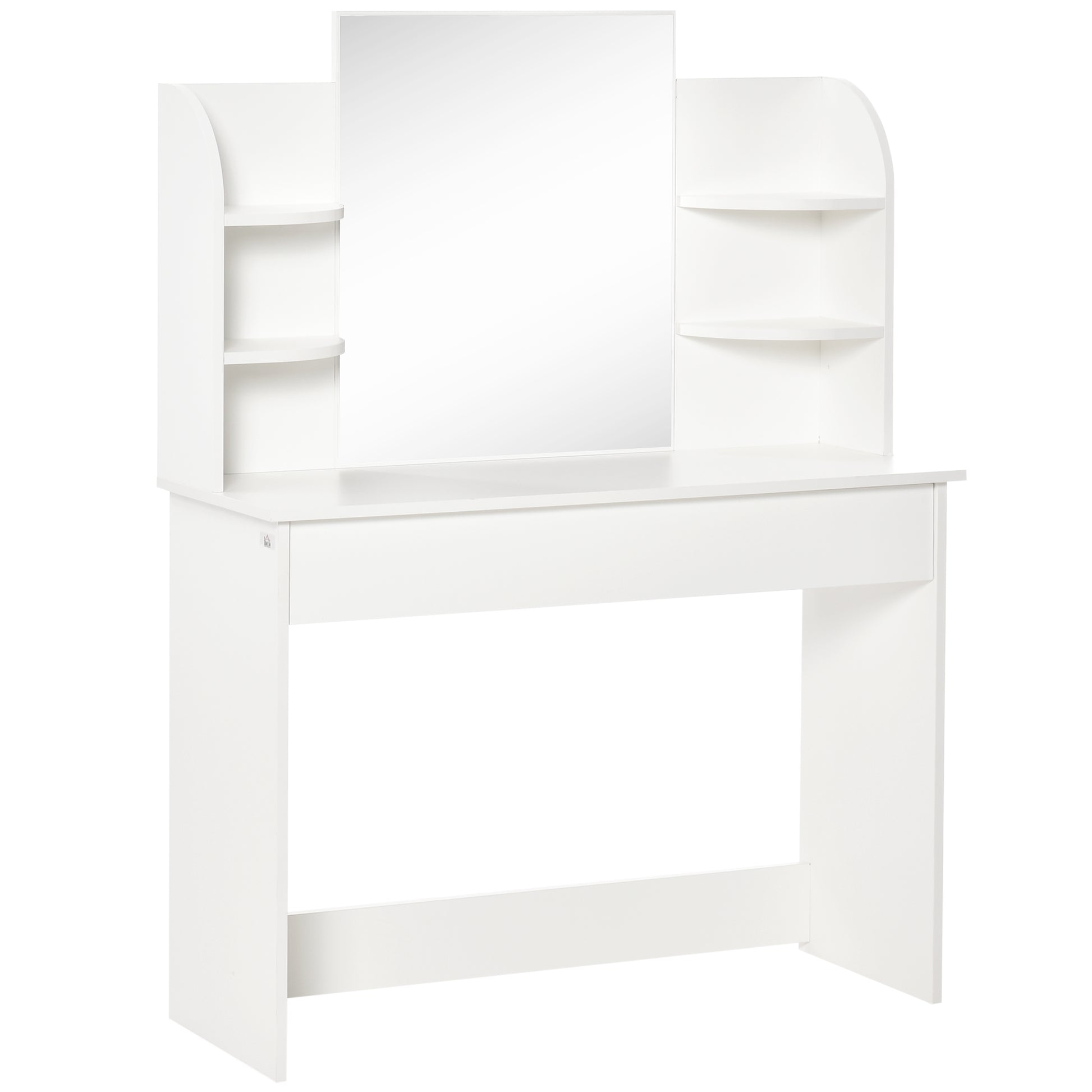 Vanity Table Wood Dressing Table w/ Makeup Mirror, Big Drawers, Open Shelf for Bedroom White Dressing & Vanity Tables White  at Gallery Canada