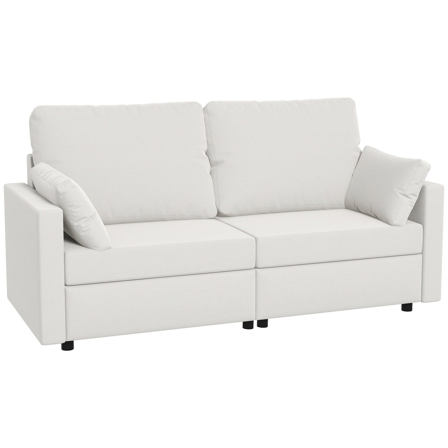 Modern 3 Seater Sofa, 77" Upholstered Couch with 2 Throw Cushions for Bedroom, Living Room, Cream White 3-Seater Sofas Cream  at Gallery Canada