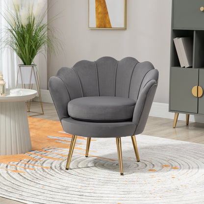 Modern Accent Chair, Velvet-Touch Fabric Leisure Club Chair with Gold Metal Legs for Bedroom, Grey Accent Chairs   at Gallery Canada