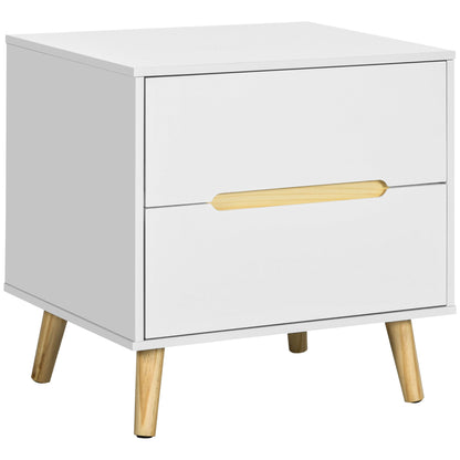 Modern Bedside Table, Nightstand with 2 Drawers, Side End Table with Solid Wood Legs for Bedroom, White Bedside Tables White  at Gallery Canada