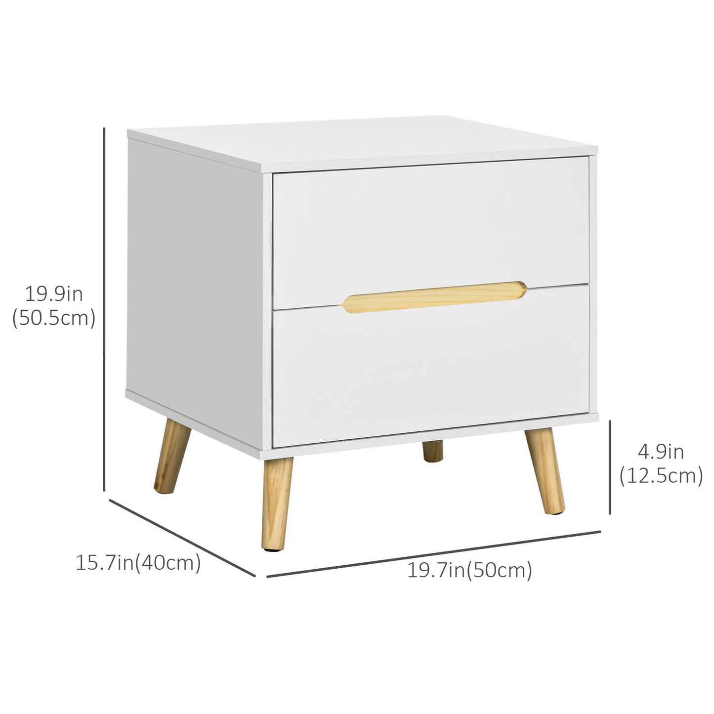 Modern Bedside Table, Nightstand with 2 Drawers, Side End Table with Solid Wood Legs for Bedroom, White Bedside Tables   at Gallery Canada