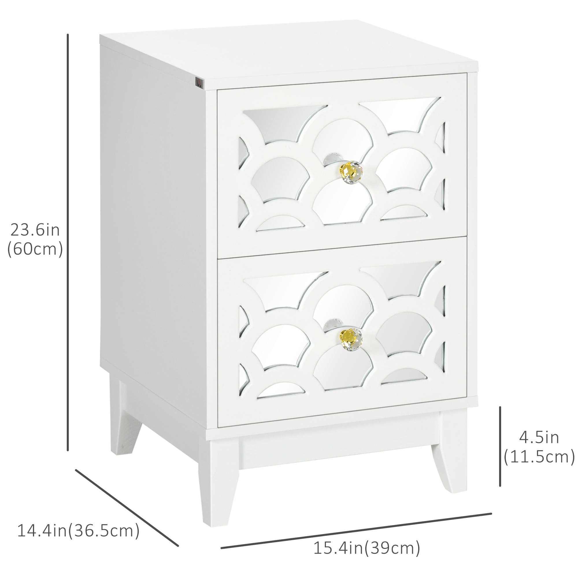 Modern Bedside Table, Side End Table with Drawers and Front Mirror, 15.4