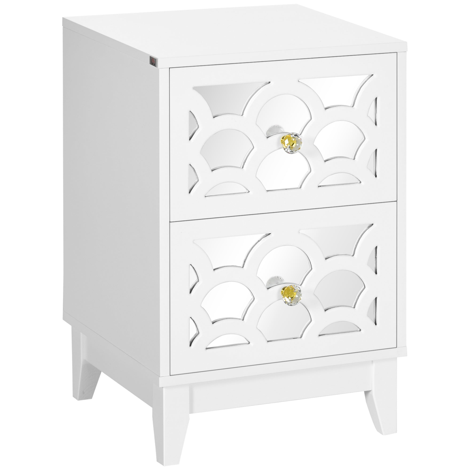 Modern Bedside Table, Side End Table with Drawers and Front Mirror, 15.4