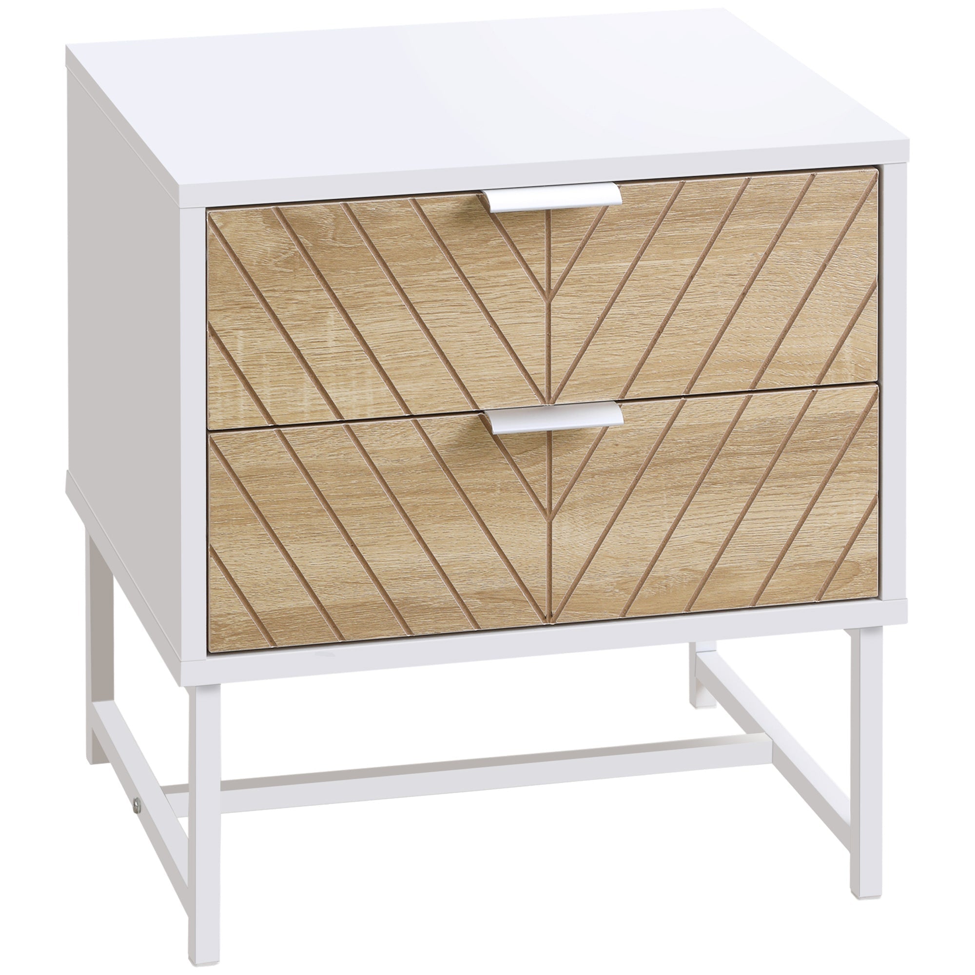 Modern Bedside Table with 2 Drawers and Steel Frame, Sofa Side Table for Bedroom Living Room, White and Oak Bedside Tables Multi Colour  at Gallery Canada