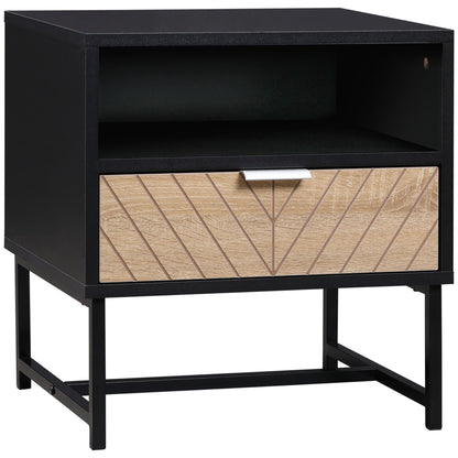 Modern Bedside Table with Drawer, Nightstand with Storage Shelf, Sofa End Table for Bedroom, Black and Oak Bedside Tables Multi Colour  at Gallery Canada