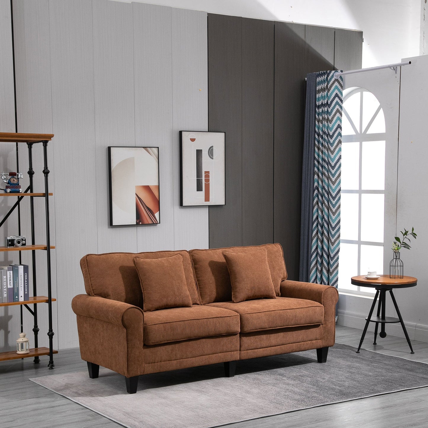 Modern Classic 3-Seater Sofa Corduroy Fabric Couch with Pine Wood Legs, Rolled Arms for Living Room, Brown 3-Seater Sofas   at Gallery Canada