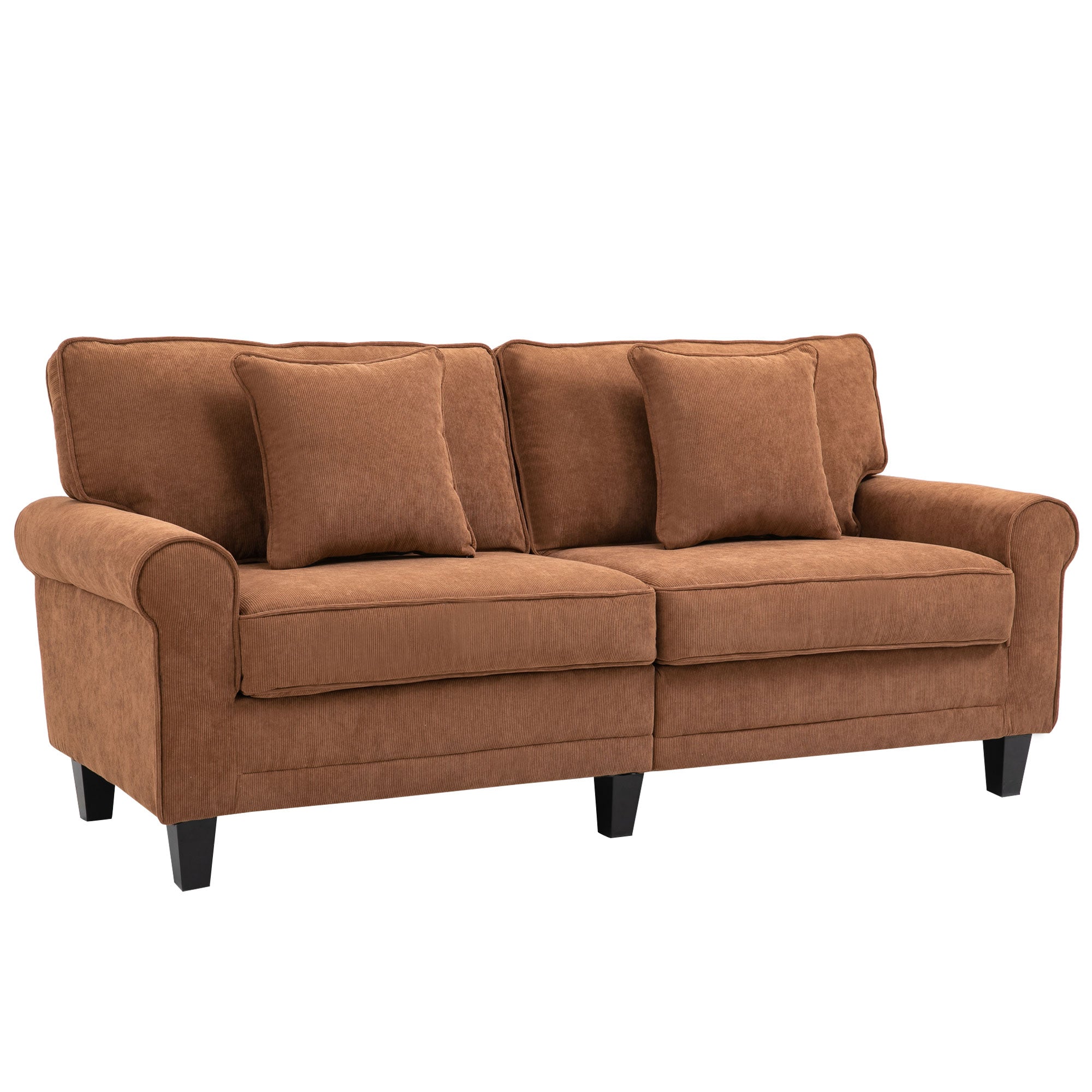 Modern Classic 3-Seater Sofa Corduroy Fabric Couch with Pine Wood Legs, Rolled Arms for Living Room, Brown 3-Seater Sofas Brown  at Gallery Canada