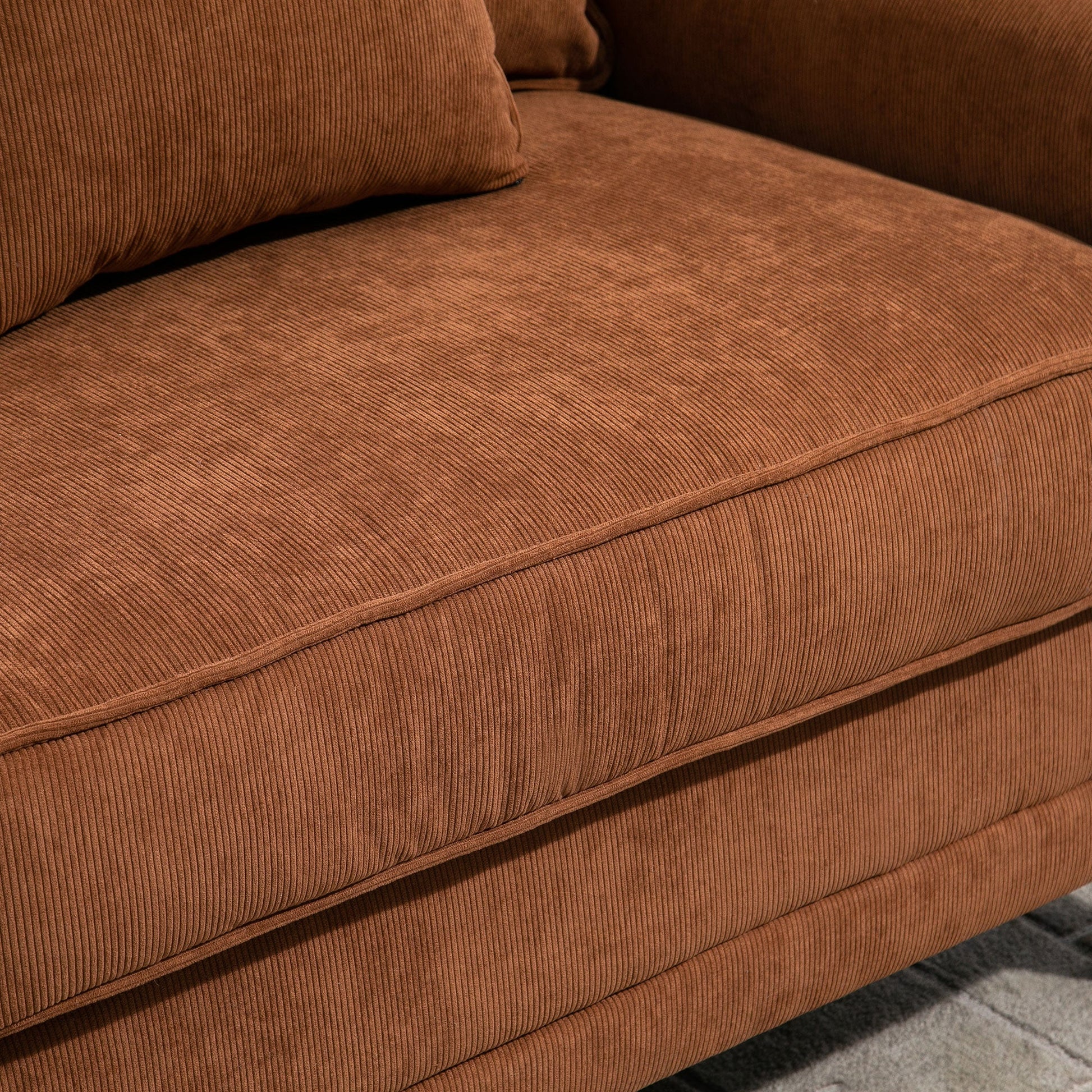 Modern Classic 3-Seater Sofa Corduroy Fabric Couch with Pine Wood Legs, Rolled Arms for Living Room, Brown 3-Seater Sofas   at Gallery Canada