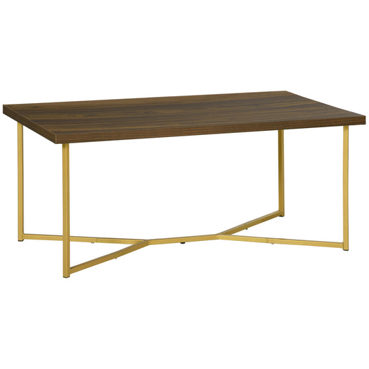 Modern Coffee Table, Rectangle Cocktail Table with Steel Base, for Living Room, Walnut and Gold - Gallery Canada