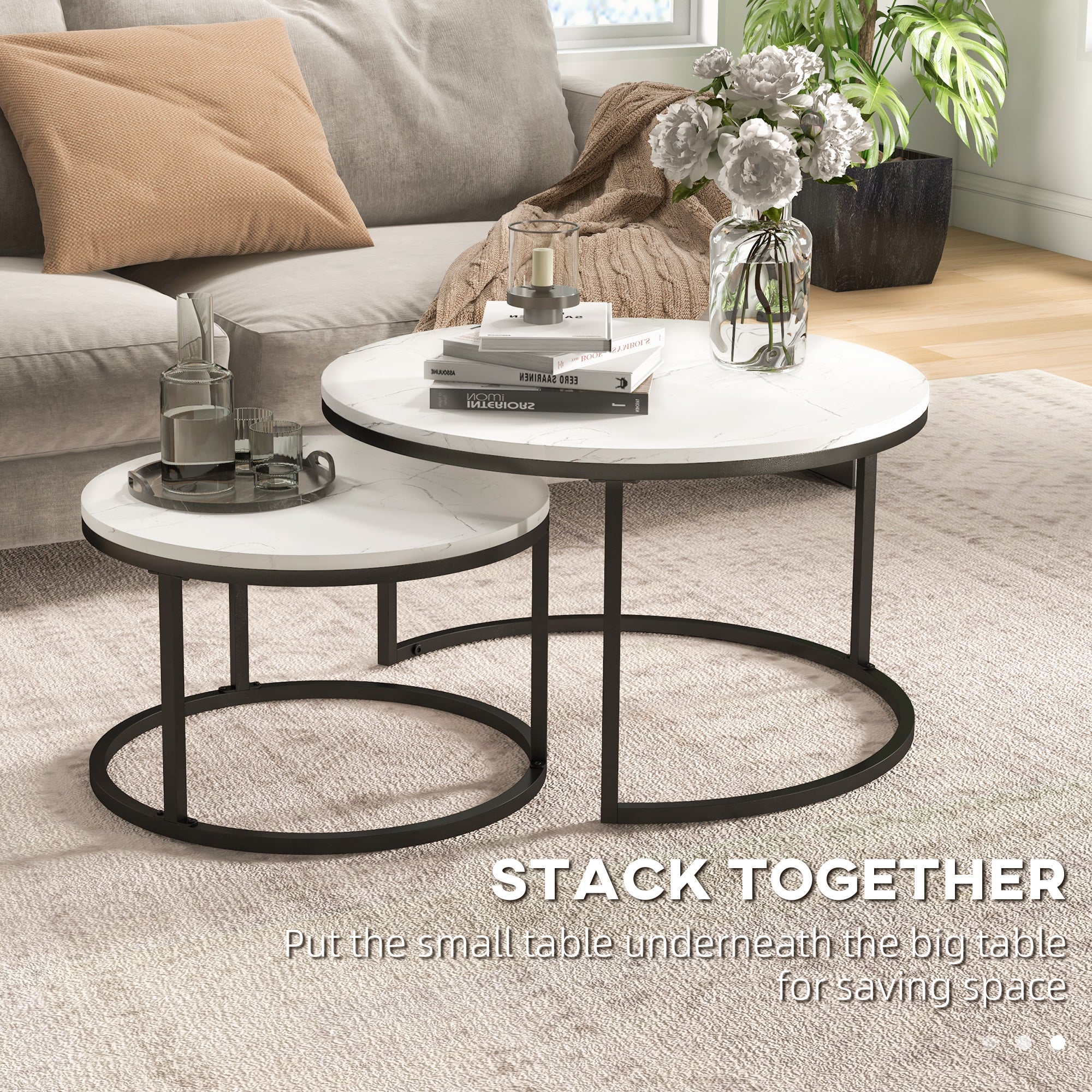 Modern Coffee Table Set of 2, Nesting Side Tables w/ Metal Base for Living Room Bedroom Office Coffee Tables   at Gallery Canada