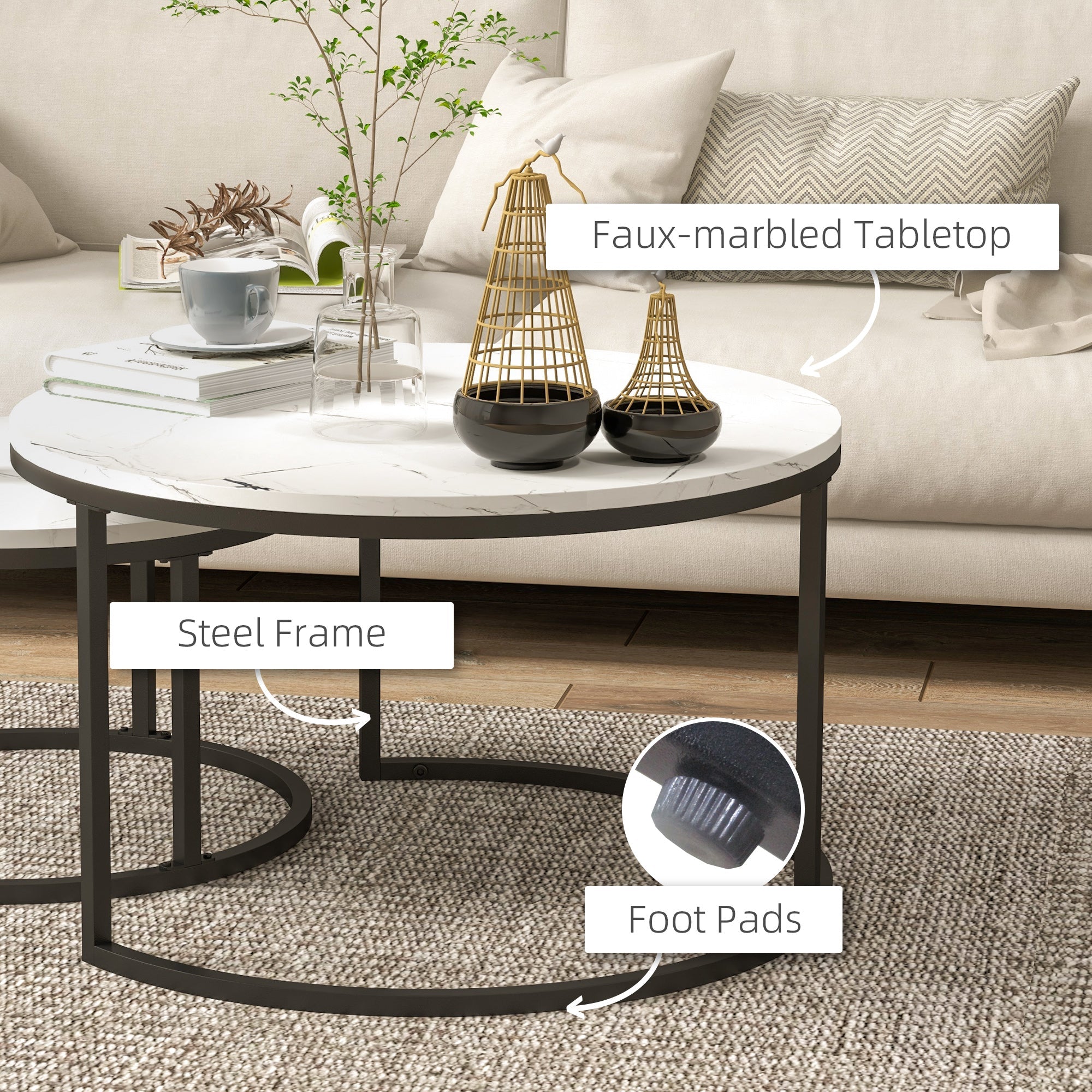 Modern Coffee Table Set of 2, Nesting Side Tables w/ Metal Base for Living Room Bedroom Office Coffee Tables   at Gallery Canada