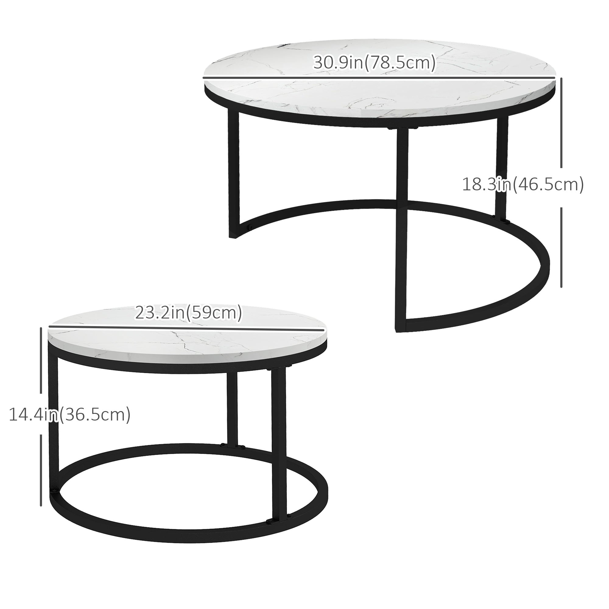 Modern Coffee Table Set of 2, Nesting Side Tables w/ Metal Base for Living Room Bedroom Office Coffee Tables   at Gallery Canada