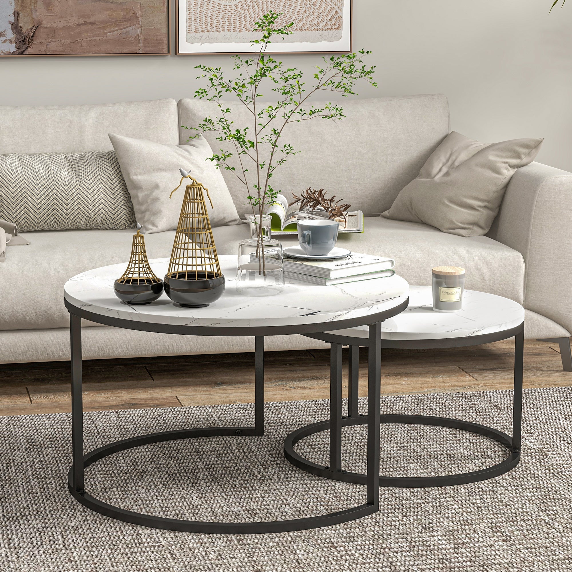 Modern Coffee Table Set of 2, Nesting Side Tables w/ Metal Base for Living Room Bedroom Office Coffee Tables   at Gallery Canada