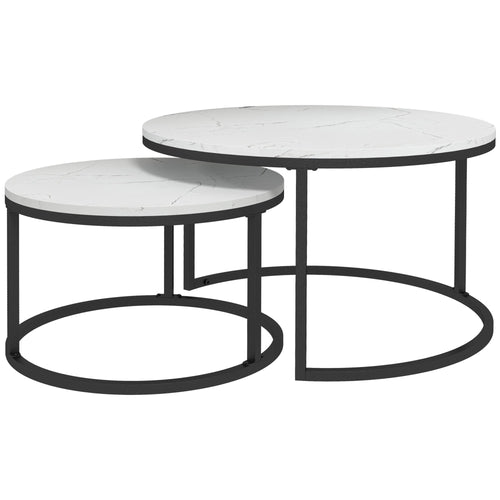 Modern Coffee Table Set of 2, Nesting Side Tables w/ Metal Base for Living Room Bedroom Office