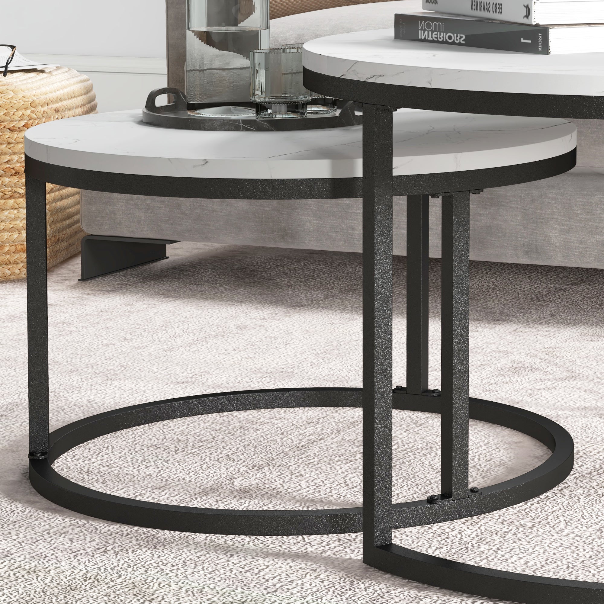 Modern Coffee Table Set of 2, Nesting Side Tables w/ Metal Base for Living Room Bedroom Office Coffee Tables   at Gallery Canada