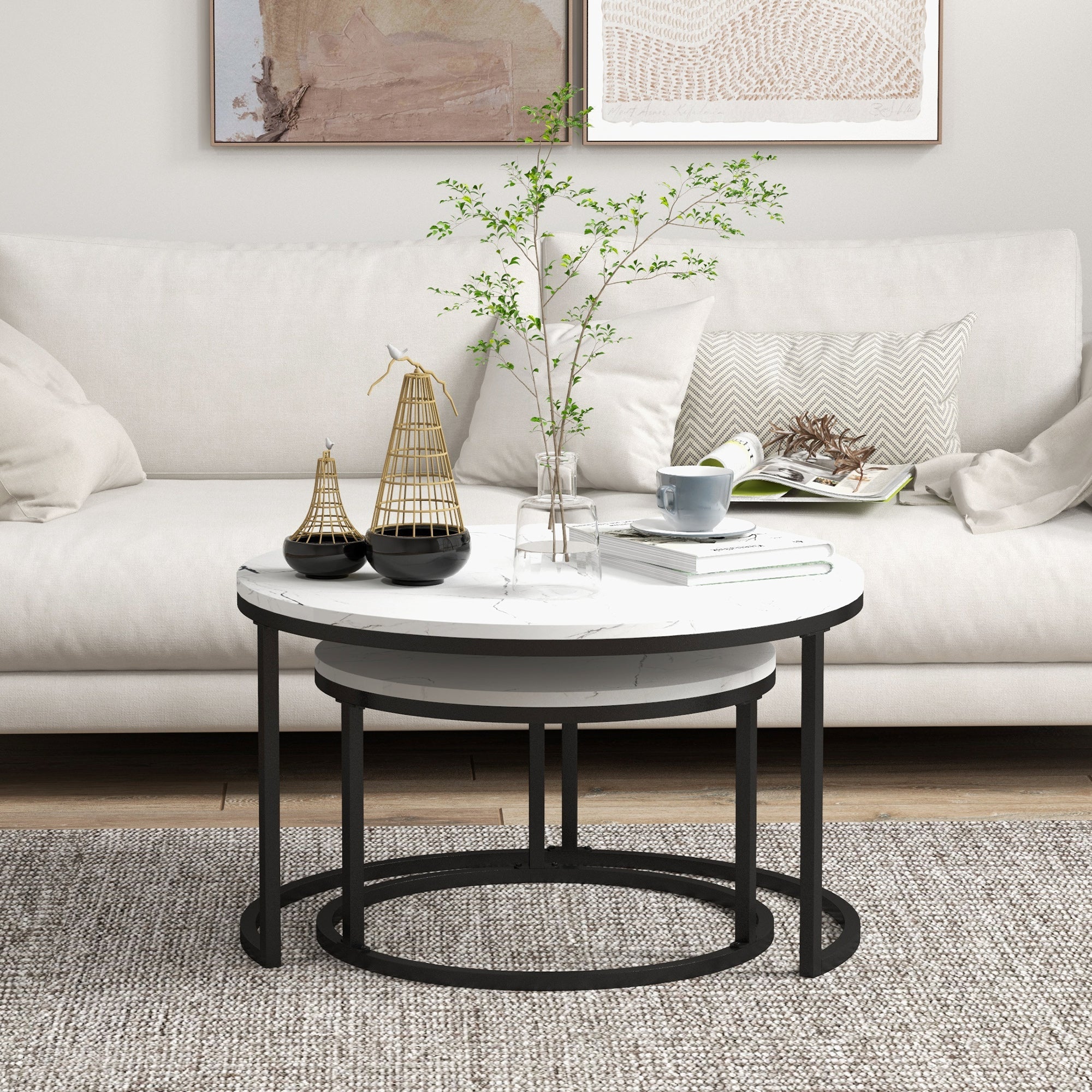 Modern Coffee Table Set of 2, Nesting Side Tables w/ Metal Base for Living Room Bedroom Office Coffee Tables   at Gallery Canada