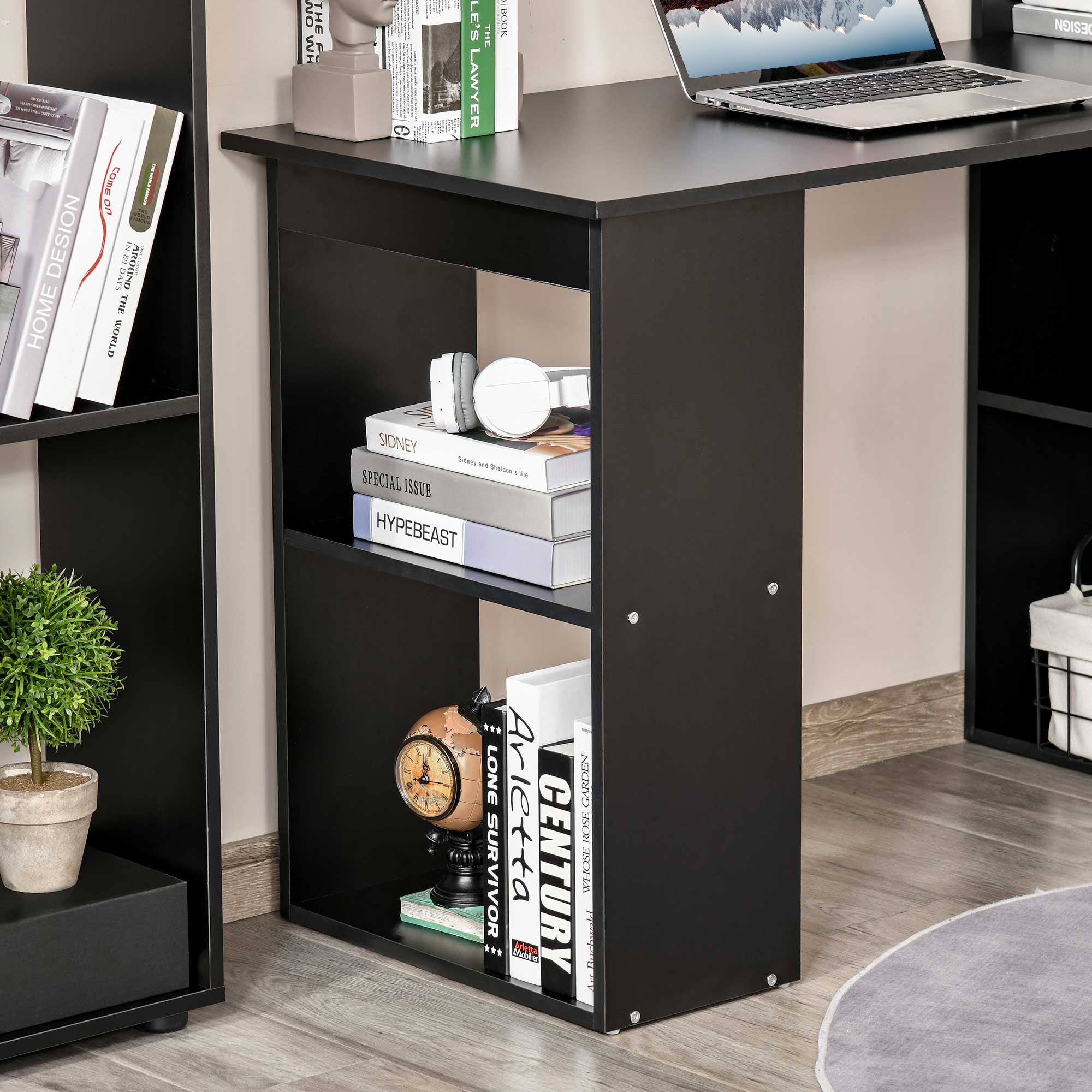 Modern Computer Desk with Storage Shelves, Writing Table Workstation with Bookshelf for Home Office, Black Writing Desks   at Gallery Canada