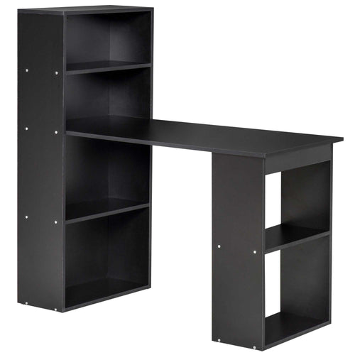 Modern Computer Desk with Storage Shelves, Writing Table Workstation with Bookshelf for Home Office, Black