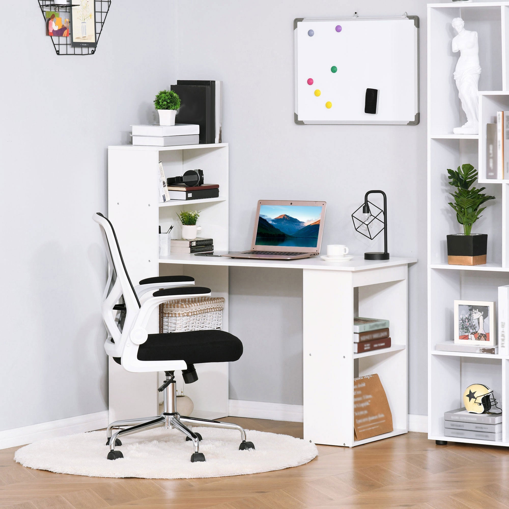 Modern Computer Desk with Storage Shelves, Writing Table Workstation with Bookshelf for Home Office, White Writing Desks   at Gallery Canada