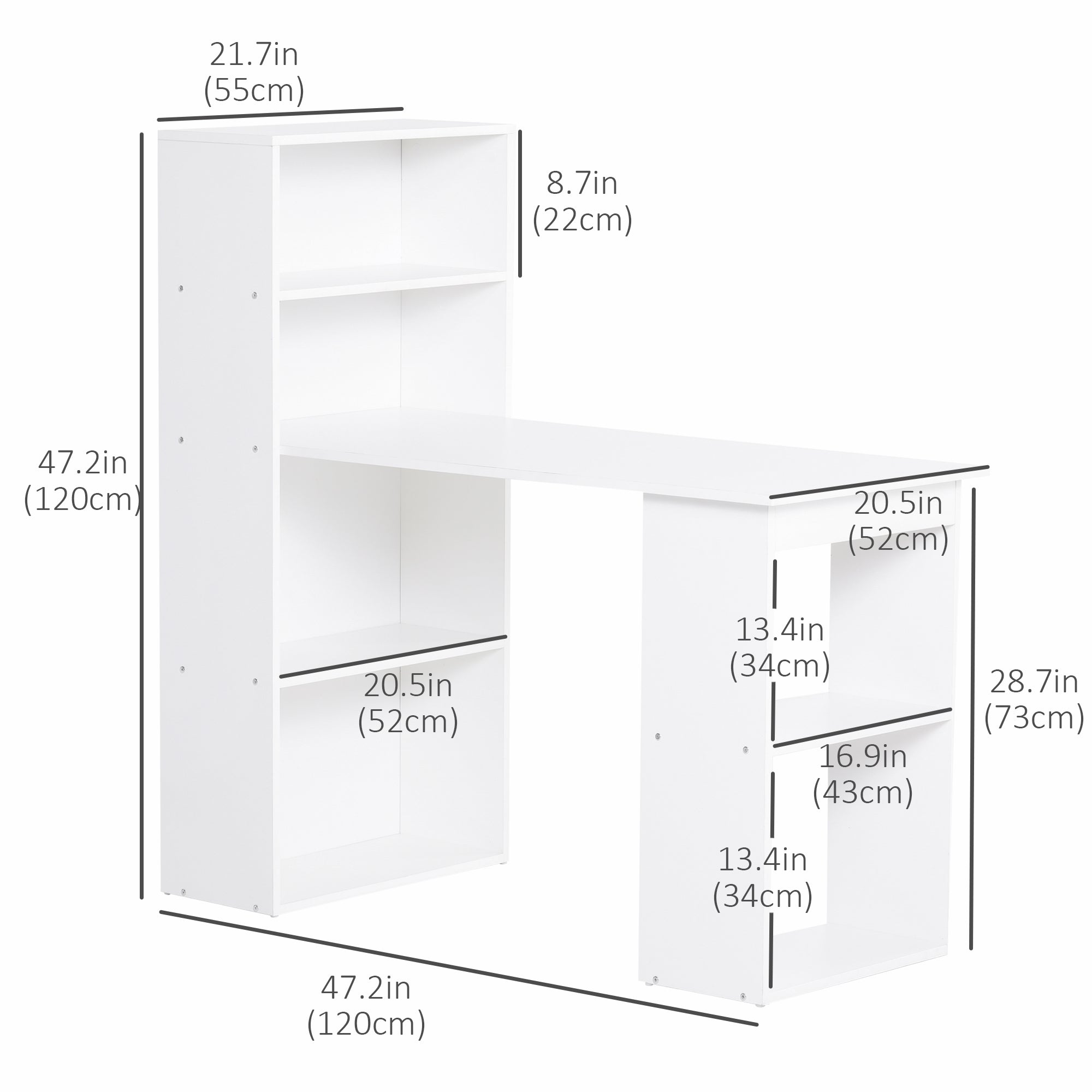 Modern Computer Desk with Storage Shelves, Writing Table Workstation with Bookshelf for Home Office, White Writing Desks White  at Gallery Canada