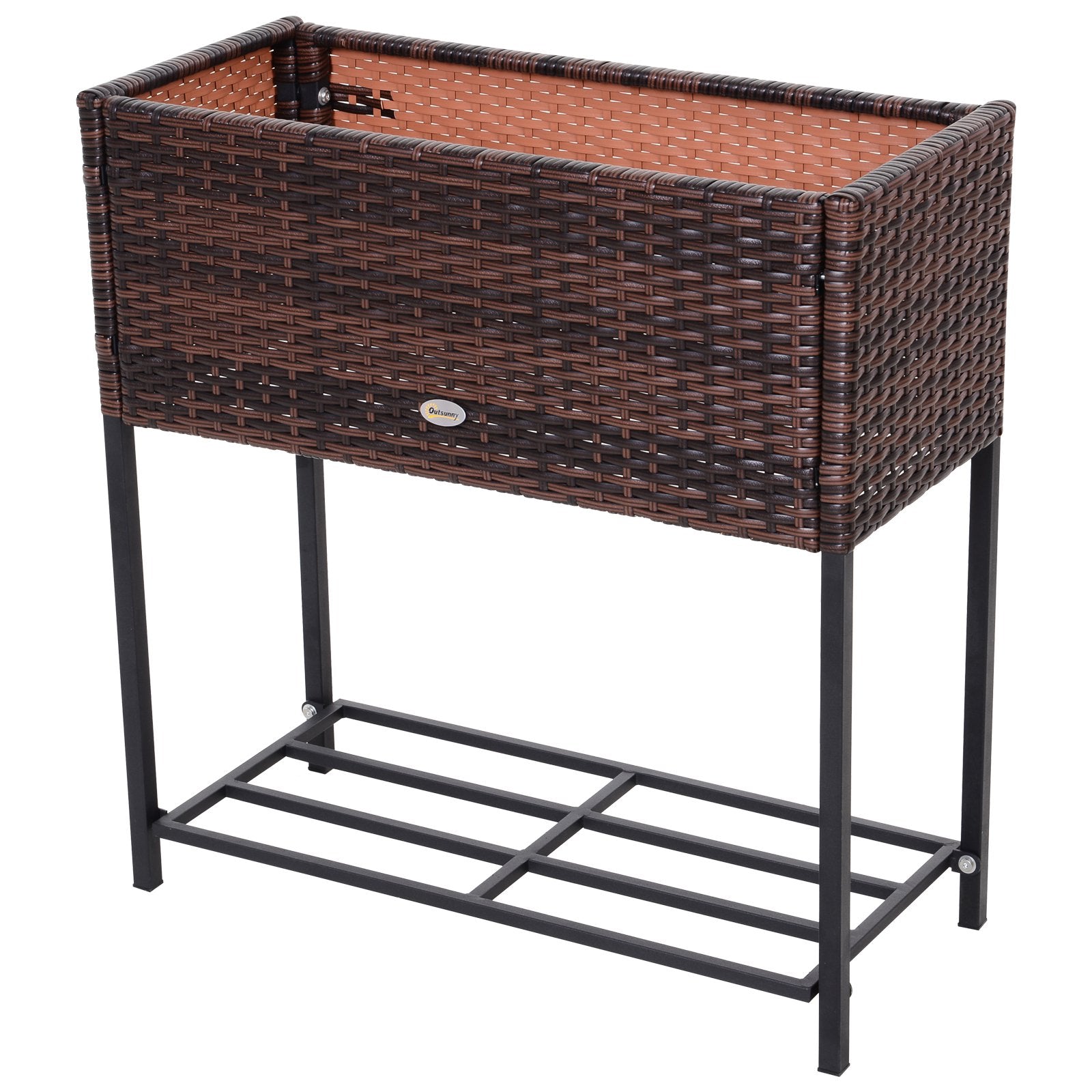 Modern Elevated Metal Raised Garden Bed with Rattan Wicker Look, Underneath Tool Storage Rack, Brown Plant Stands Multi Colour  at Gallery Canada