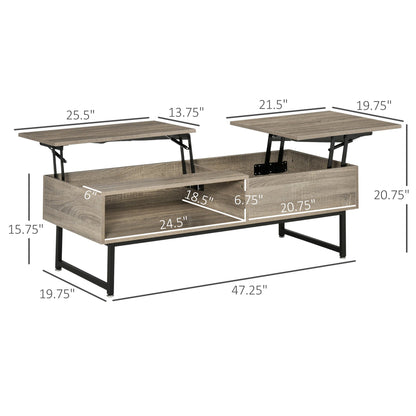 Modern Lift Top Coffee Table with Hidden Storage Compartment and Metal Frame, Convertible Console Tea Desk for Living Room, Grey Coffee Tables   at Gallery Canada