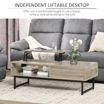 Modern Lift Top Coffee Table with Hidden Storage Compartment and Metal Frame, Convertible Console Tea Desk for Living Room, Grey Coffee Tables   at Gallery Canada