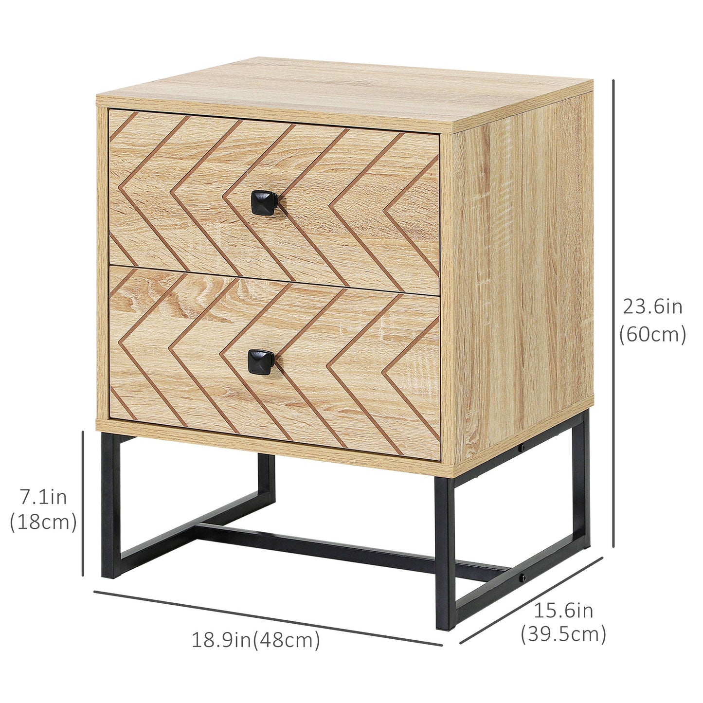 Modern Nightsta, Bedside Table with Drawers, Side End Table with Metal Legs for Bedroom, Zig Zag Design, Natural Bedside Tables   at Gallery Canada