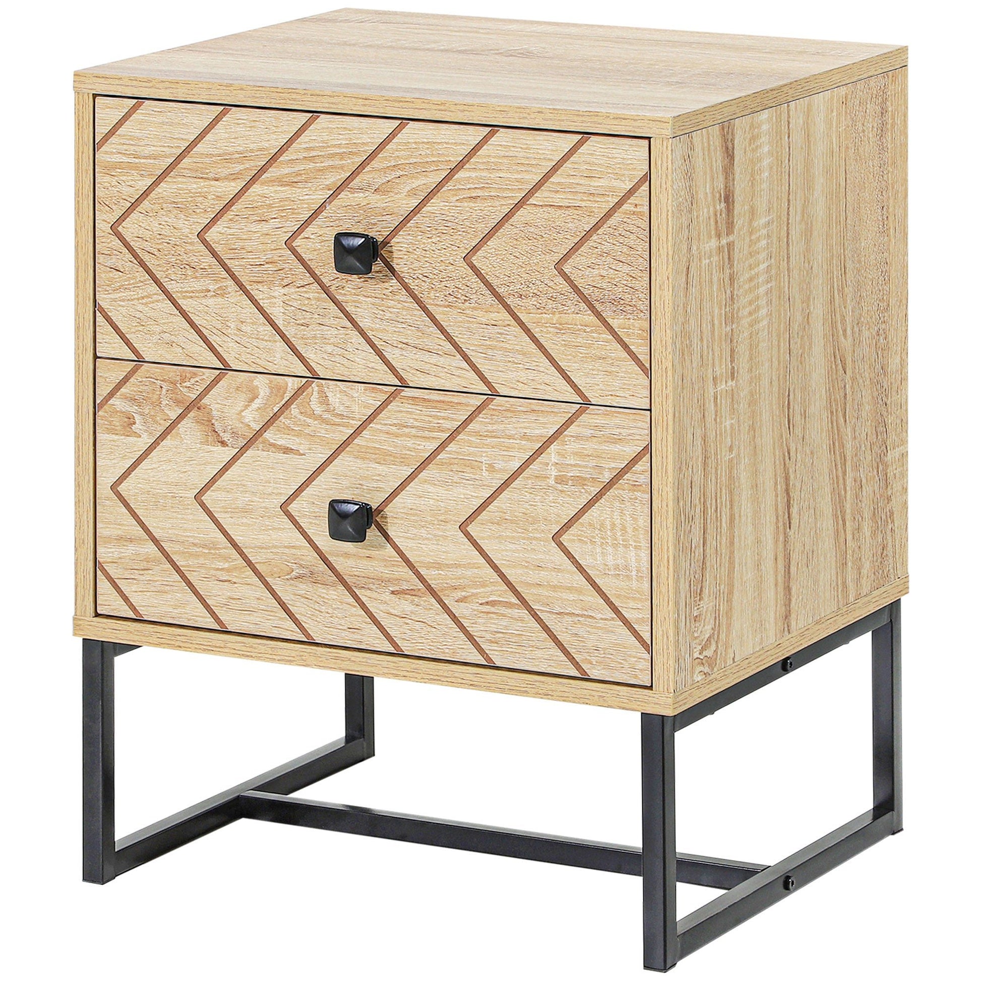 Modern Nightsta, Bedside Table with Drawers, Side End Table with Metal Legs for Bedroom, Zig Zag Design, Natural Bedside Tables Multi Colour  at Gallery Canada