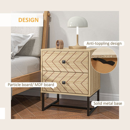 Modern Nightsta, Bedside Table with Drawers, Side End Table with Metal Legs for Bedroom, Zig Zag Design, Natural - Gallery Canada