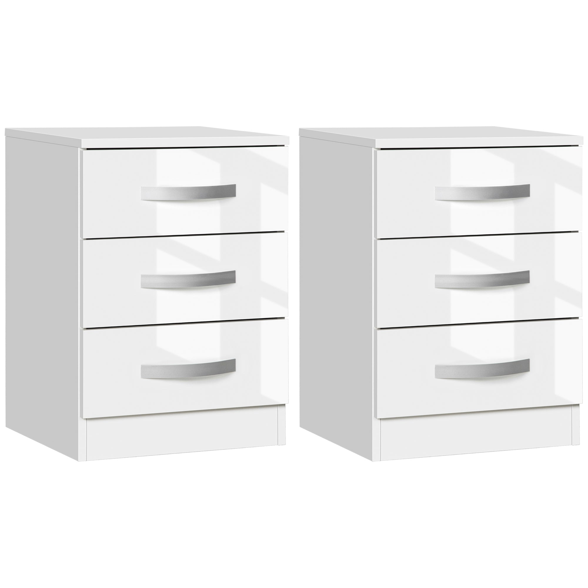 Modern Nightstand Set of 2, Bedside Tables with 3 High Gloss Drawers for Bedroom, White Bedside Tables White  at Gallery Canada