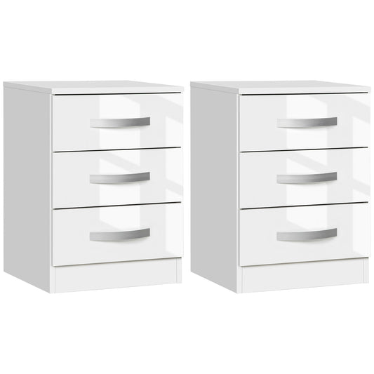 Modern Nightstand Set of 2, Bedside Tables with 3 High Gloss Drawers for Bedroom, White - Gallery Canada
