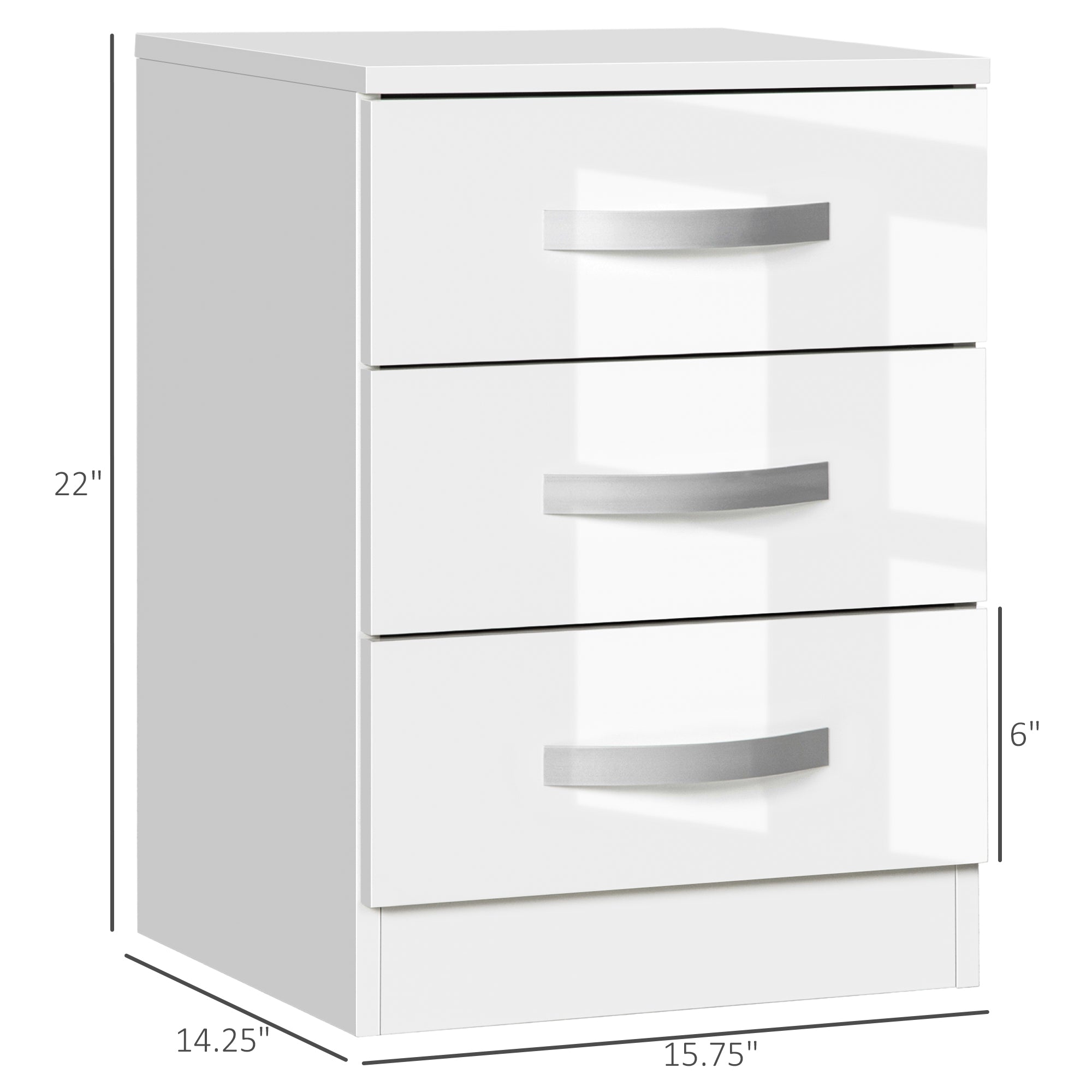 Modern Nightstand Set of 2, Bedside Tables with 3 High Gloss Drawers for Bedroom, White Bedside Tables   at Gallery Canada