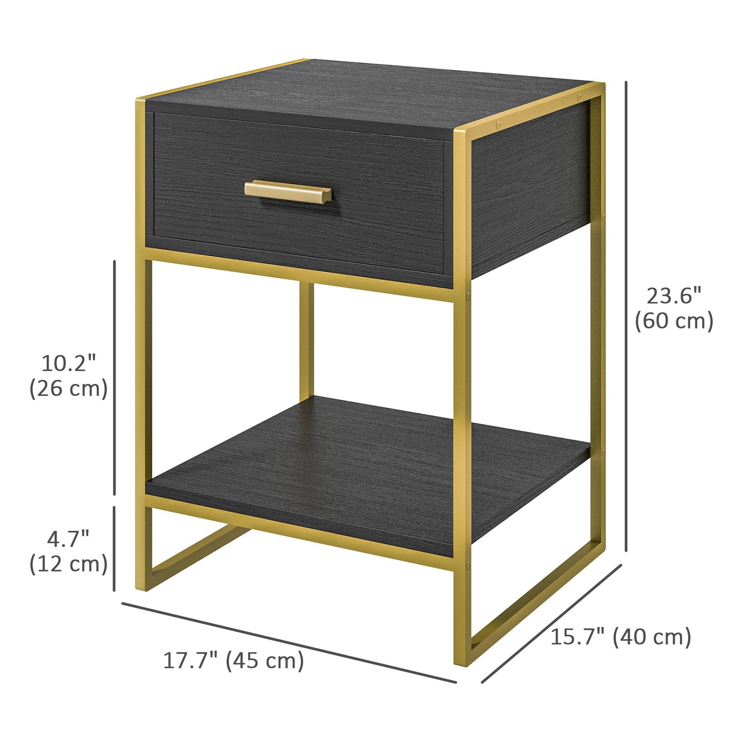 Modern Nightstand Set Of 2, Small Bedside Table with Drawer, Shelf and Steel Frame for Bedroom, Black Bedside Tables   at Gallery Canada