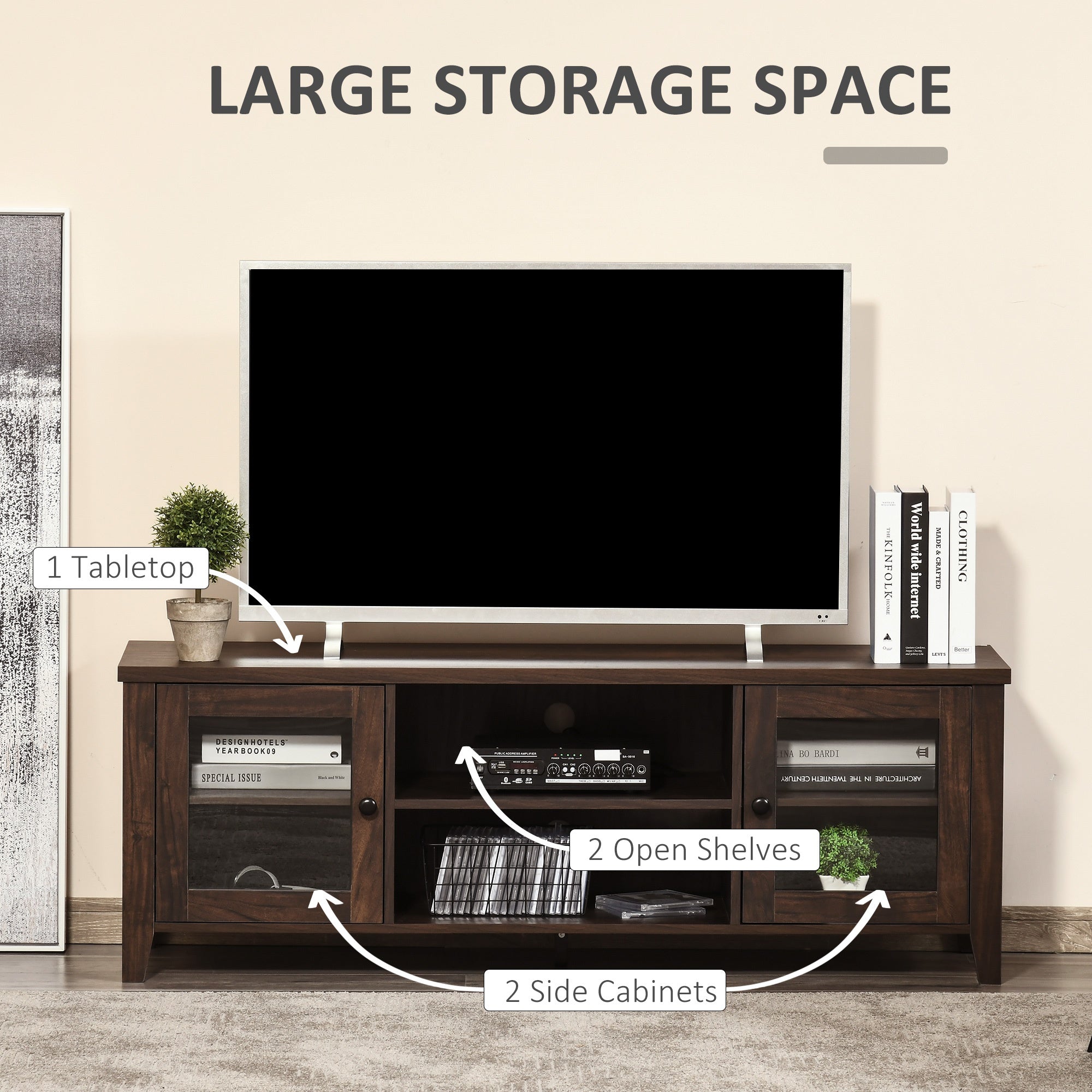 Modern TV Stand for TVs up to 60 inches, Wood TV Console Table with Storage Doors, Entertainment Center for Living Room, Bedroom, Office, Coffee TV Stands   at Gallery Canada