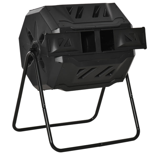 43 Gallon (160L) Tumbling Compost Bin Outdoor Dual Chamber 360° Rotating Composter with Sliding Doors, Solid Steel Frame and Gloves, Black Outdoor Compost Bin Black  at Gallery Canada