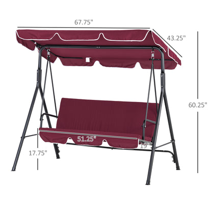 3-Seat Outdoor Patio Swing Glider with Adjustable Canopy and Removable Cushion, Wine Red Patio Swings with Stand   at Gallery Canada