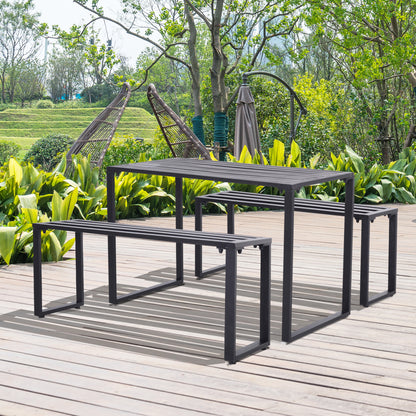 3 Pieces Outdoor Metal Picnic Table Set with 2 Benches, for Garden, Patio, Black Picnic Tables & Camping Chairs   at Gallery Canada