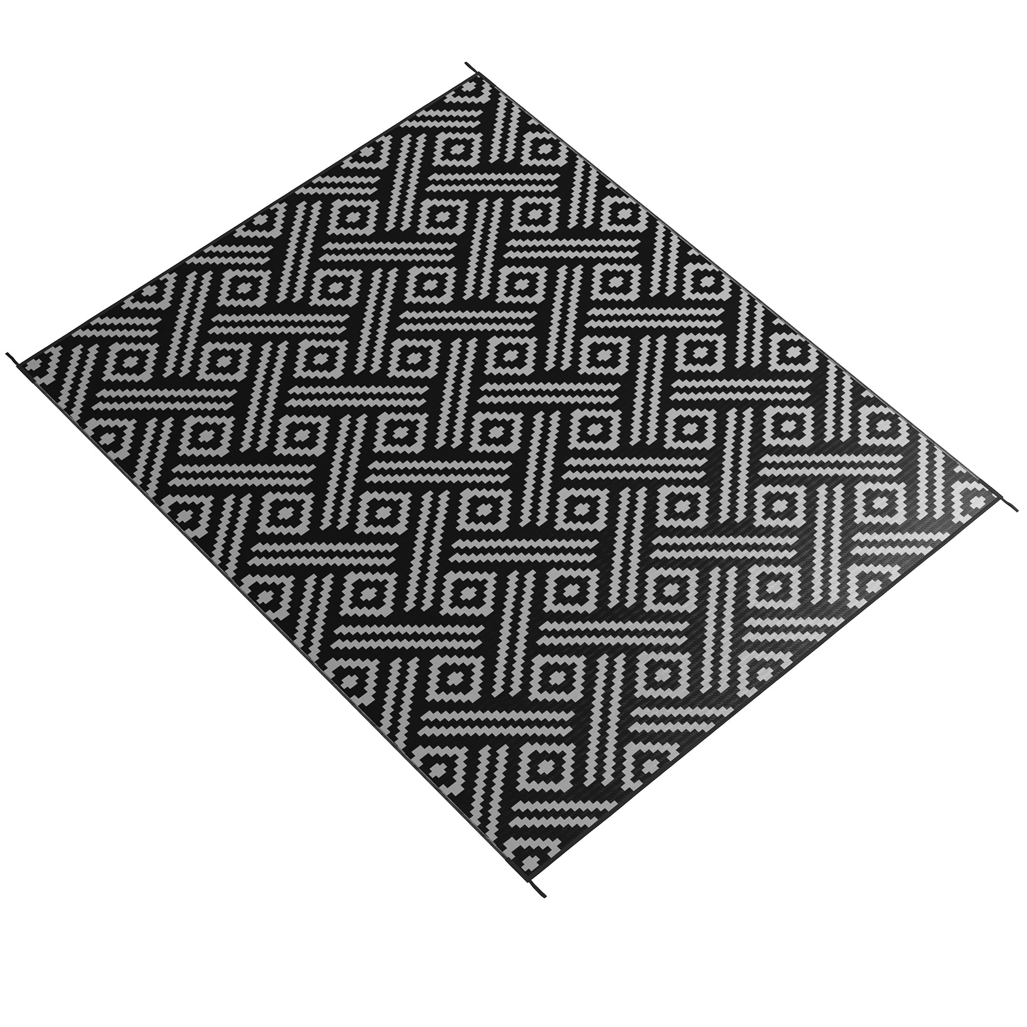 Reversible Outdoor Rug Waterproof Plastic Straw RV Rug with Carry Bag, 9' x 12', Black and Grey Geometric Outdoor Reversible Rugs Options  at Gallery Canada