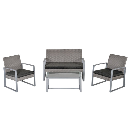 4 Pieces Patio Furniture Set, PE Rattan Wicker Sofa Set Outdoor Conversation Furniture Lawn Patio Coffee Table w/Cushion, Grey Patio Furniture Sets Grey  at Gallery Canada