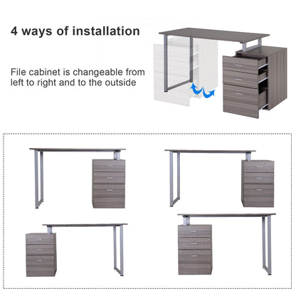 47" L Computer Desk Writing Table Workstation with Multi-Use Reversible File Drawers Metal Frame Home Office Furniture, Dark Wood Grain Writing Desks   at Gallery Canada