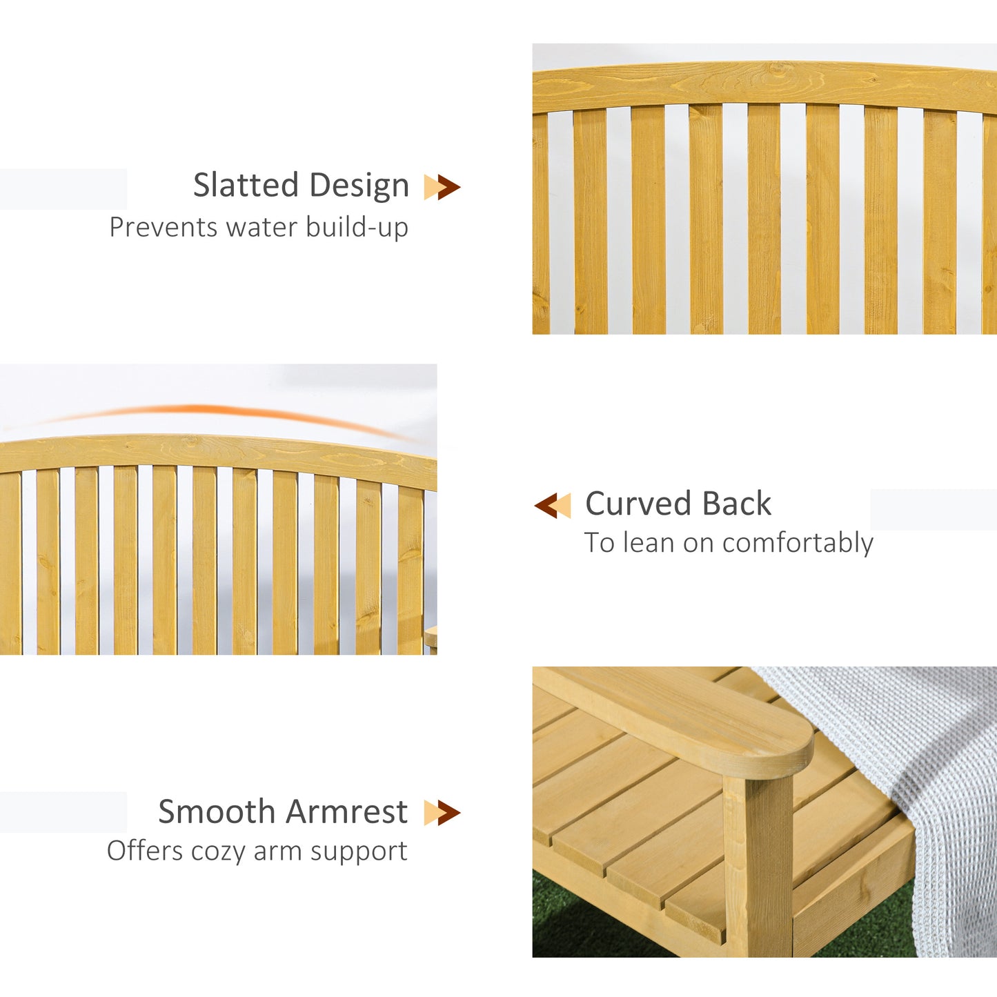 4.7Ft Garden Bench, 2 Seater Outdoor Patio Seat with Slatted Design for Park, Yard, Indoor, Orange Patio Chairs   at Gallery Canada