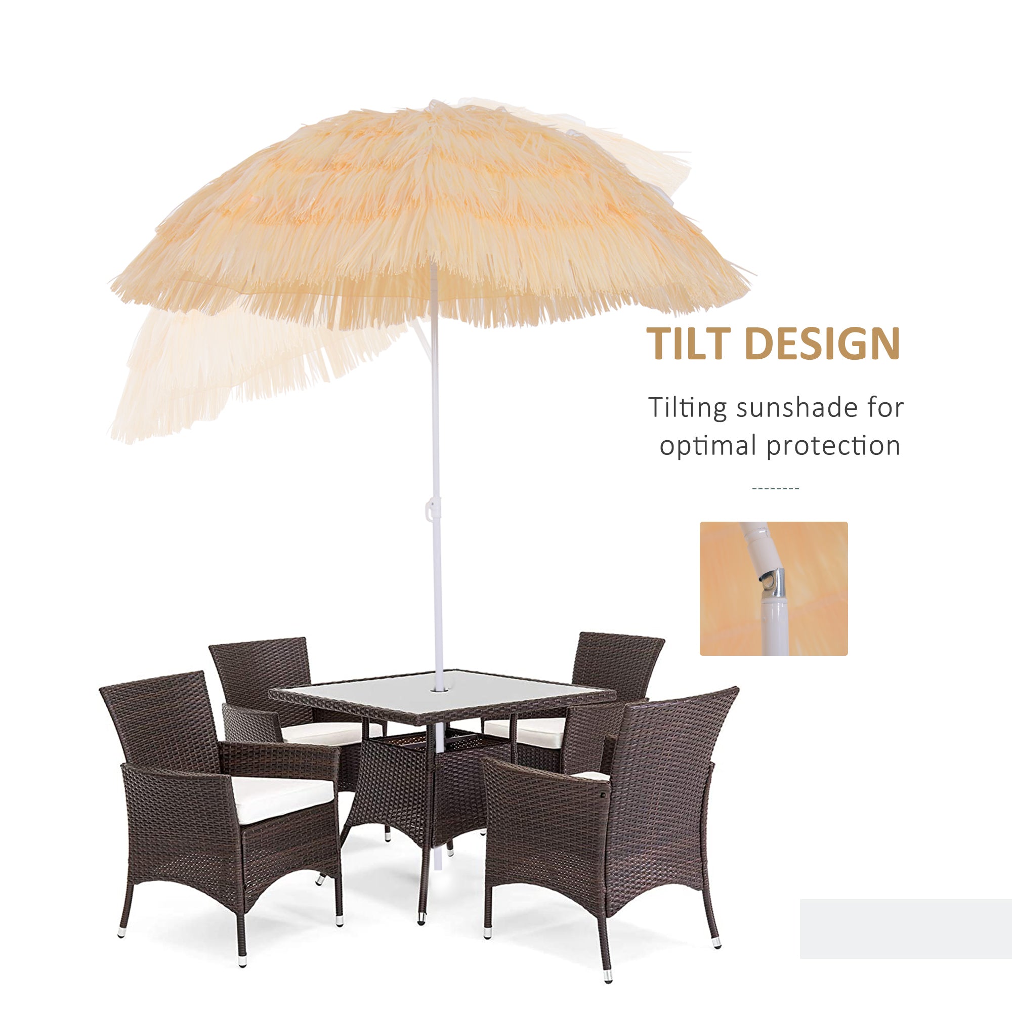 6FT Beach Umbrella Tilt Sunshade Height Adjustable Outdoor Market Patio Yard Crank Deck Sun Shade, Wheat Beach Umbrellas   at Gallery Canada