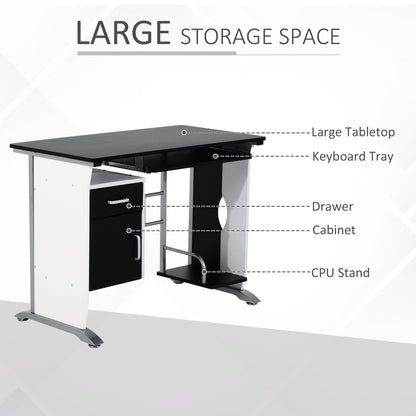 Computer Desk Table Home Office Furniture with Keyboard Tray and CPU Stand, Black and White Computer Desks   at Gallery Canada