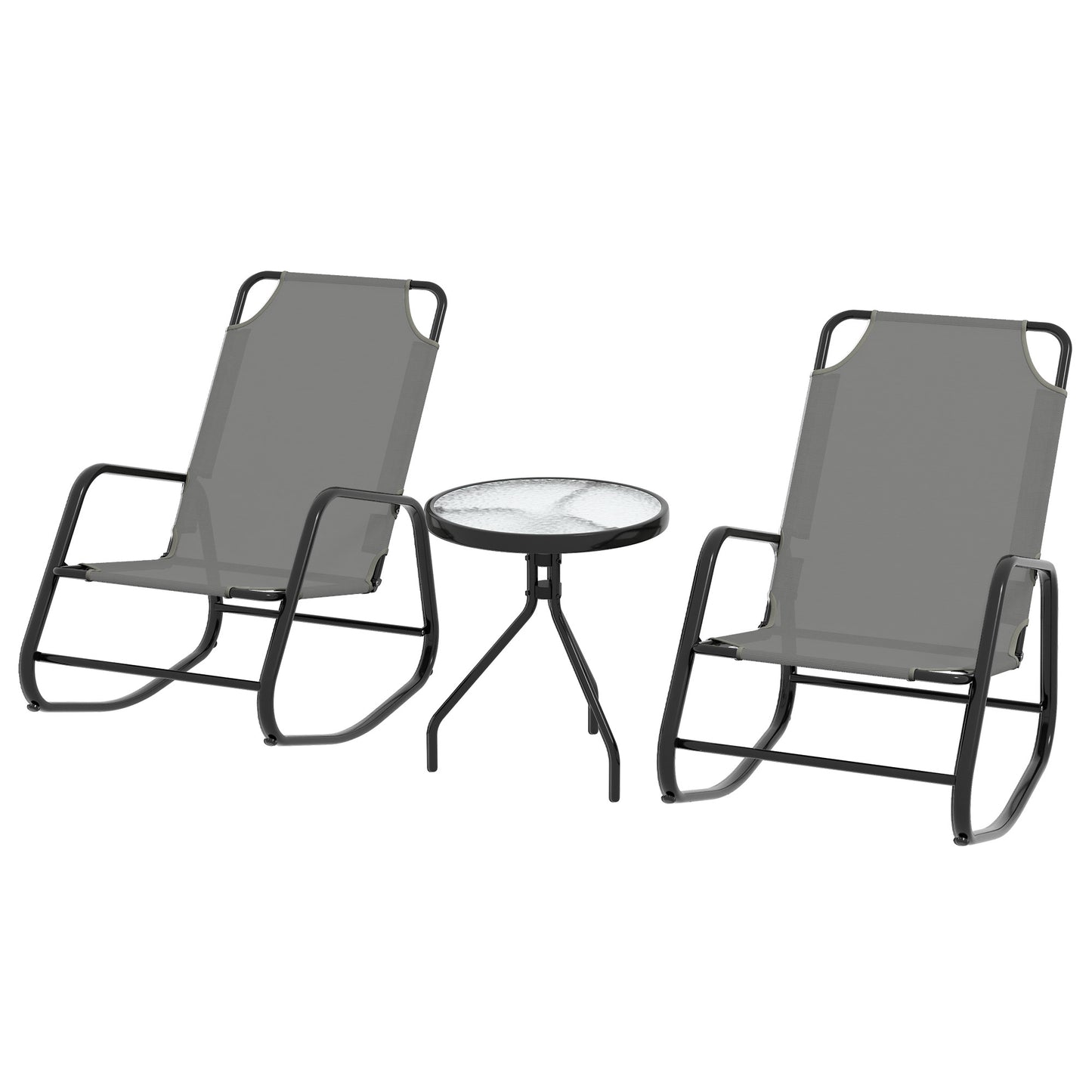 Patio Rocking Chairs Set of 2, 3 Pieces Patio Bistro Set with Metal Frmae, Breathable Mesh Fabric Seat for Garden, Deck, Grey Outdoor Rocking Chairs Multi Colour  at Gallery Canada